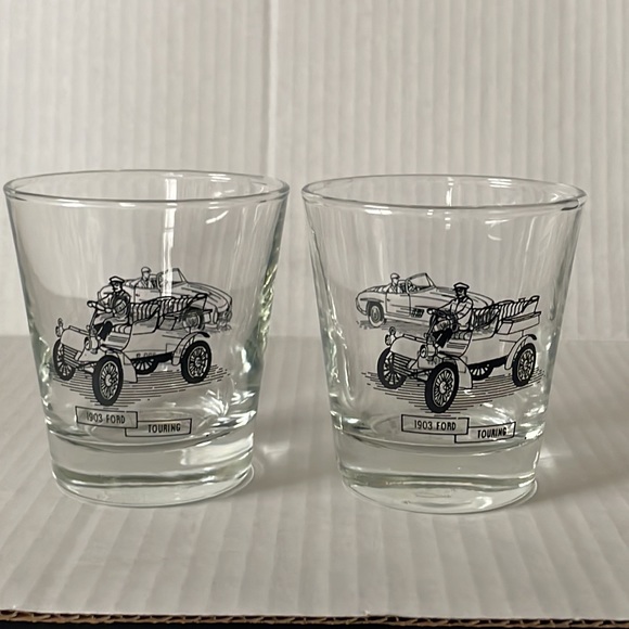 4 Vintage Car Glasses 1903 Ford Touring Mercedes SL Jaguar 1914 Stutz Bearcat - Picture 4 of 8